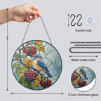 Bluebird & Berry Branch Stained Glass Suncatcher