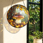 Snail on Forest Mushroom Stained Glass Suncatcher