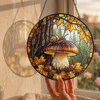 Snail on Forest Mushroom Stained Glass Suncatcher
