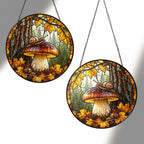 Snail on Forest Mushroom Stained Glass Suncatcher