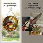 Snail on Forest Mushroom Stained Glass Suncatcher