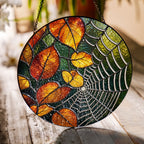 Autumn Leaves & Spider Web Stained Glass Suncatcher