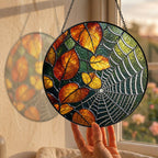 Autumn Leaves & Spider Web Stained Glass Suncatcher