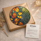 Autumn Leaves & Spider Web Stained Glass Suncatcher