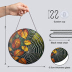 Autumn Leaves & Spider Web Stained Glass Suncatcher