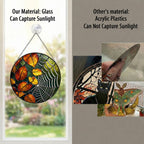 Autumn Leaves & Spider Web Stained Glass Suncatcher