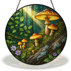 Golden forest mushrooms stained glass suncatcher