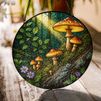 Golden Forest Mushrooms Stained Glass Suncatcher