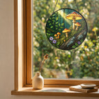 Golden Forest Mushrooms Stained Glass Suncatcher