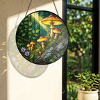 Golden Forest Mushrooms Stained Glass Suncatcher
