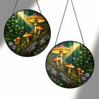Golden Forest Mushrooms Stained Glass Suncatcher