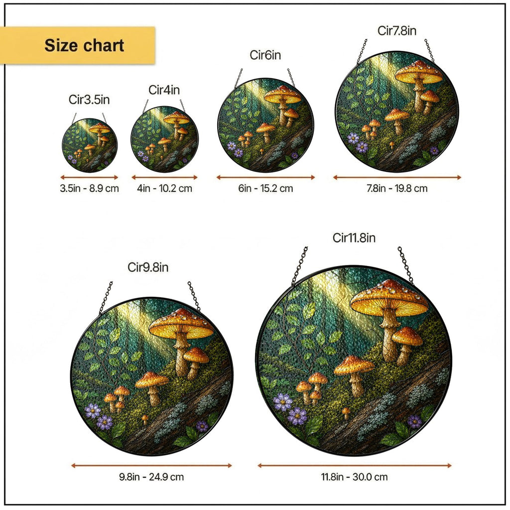 Golden Forest Mushrooms Stained Glass Suncatcher