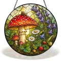 Toadstool with snail and woodland flowers stained glass suncatcher