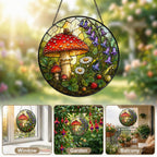 Toadstool, Snail & Woodland Blooms Stained Glass Suncatcher