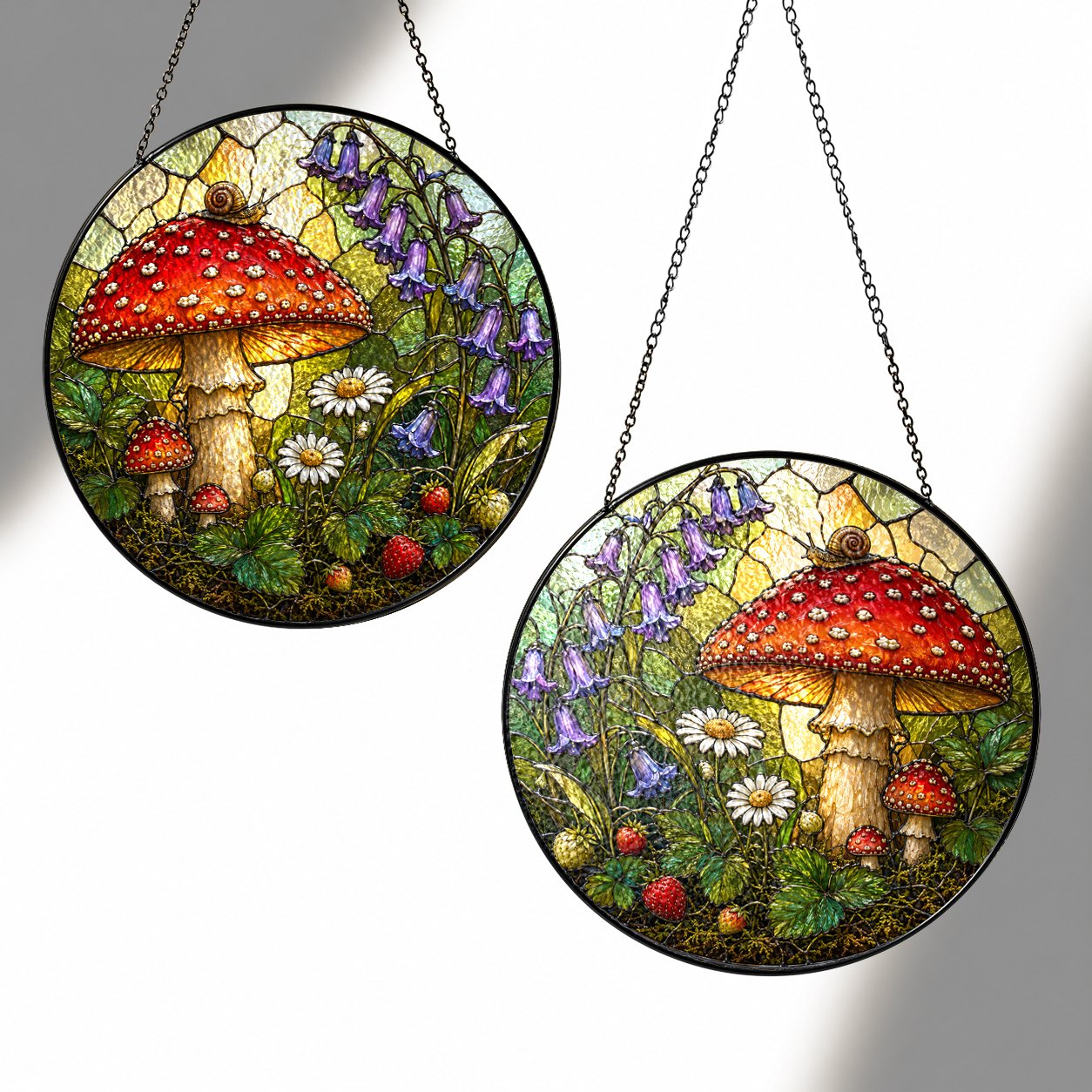 Toadstool, Snail & Woodland Blooms Stained Glass Suncatcher