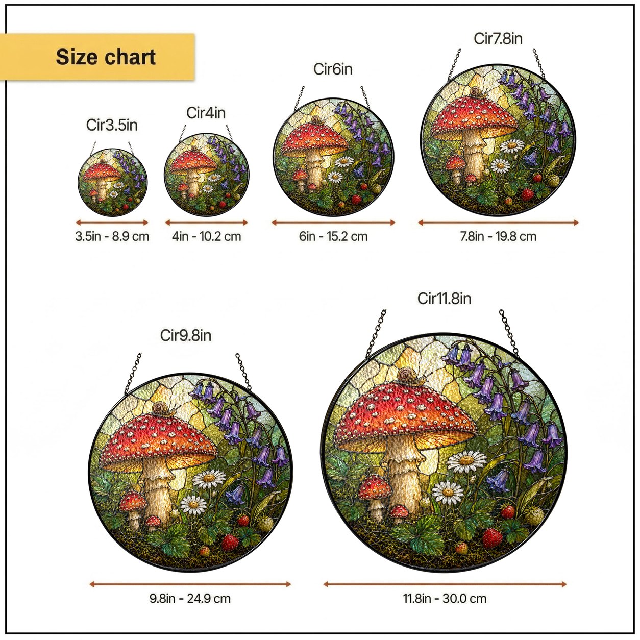 Toadstool, Snail & Woodland Blooms Stained Glass Suncatcher