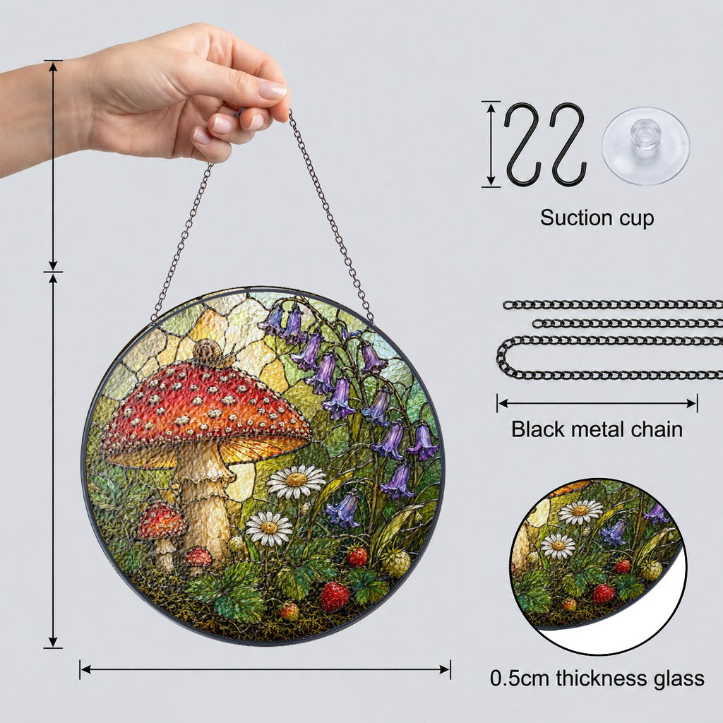 Toadstool, Snail & Woodland Blooms Stained Glass Suncatcher