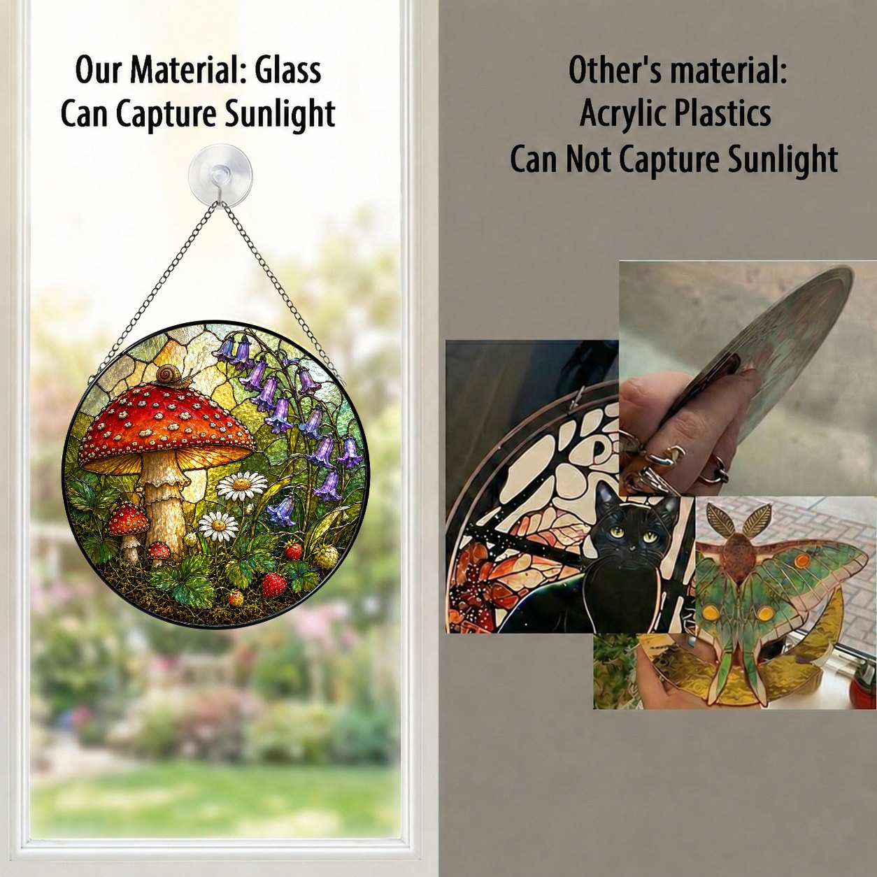 Toadstool, Snail & Woodland Blooms Stained Glass Suncatcher