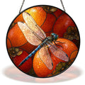 Dragonfly on autumn pumpkins stained glass suncatcher