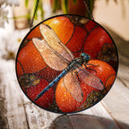 Dragonfly & Autumn Pumpkins Stained Glass Suncatcher
