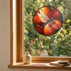 Dragonfly & Autumn Pumpkins Stained Glass Suncatcher