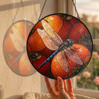 Dragonfly & Autumn Pumpkins Stained Glass Suncatcher