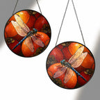 Dragonfly & Autumn Pumpkins Stained Glass Suncatcher