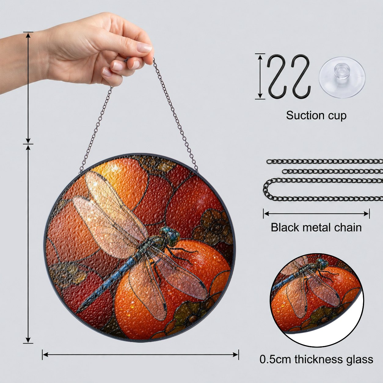 Dragonfly & Autumn Pumpkins Stained Glass Suncatcher