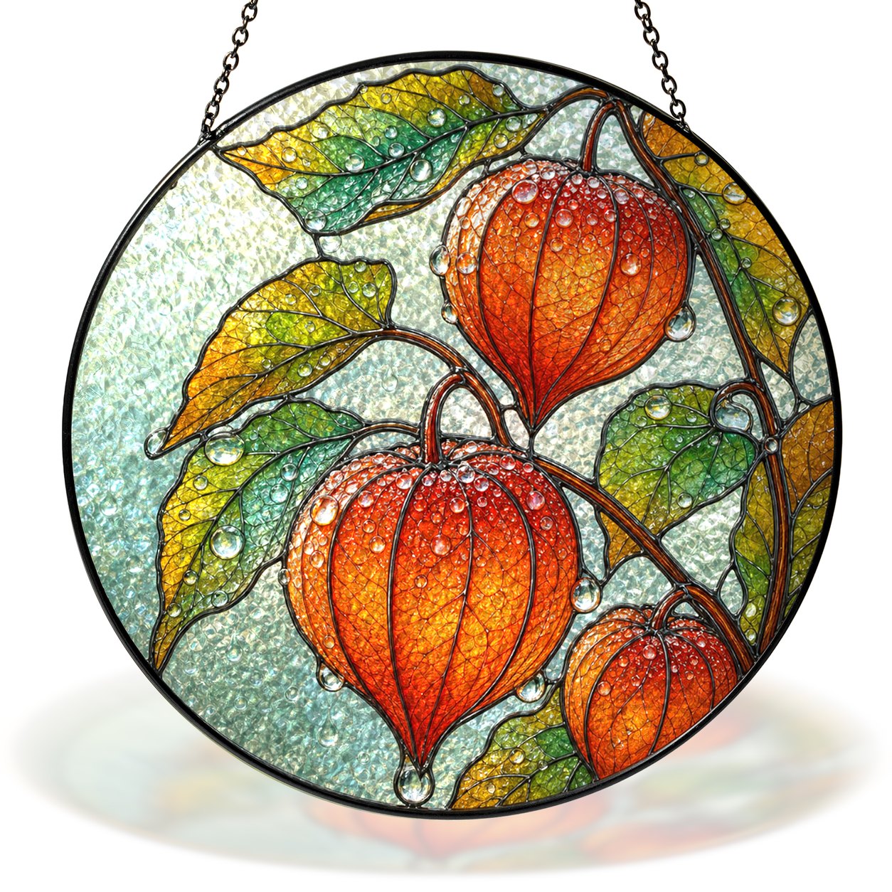 Chinese lantern physalis stained glass suncatcher
