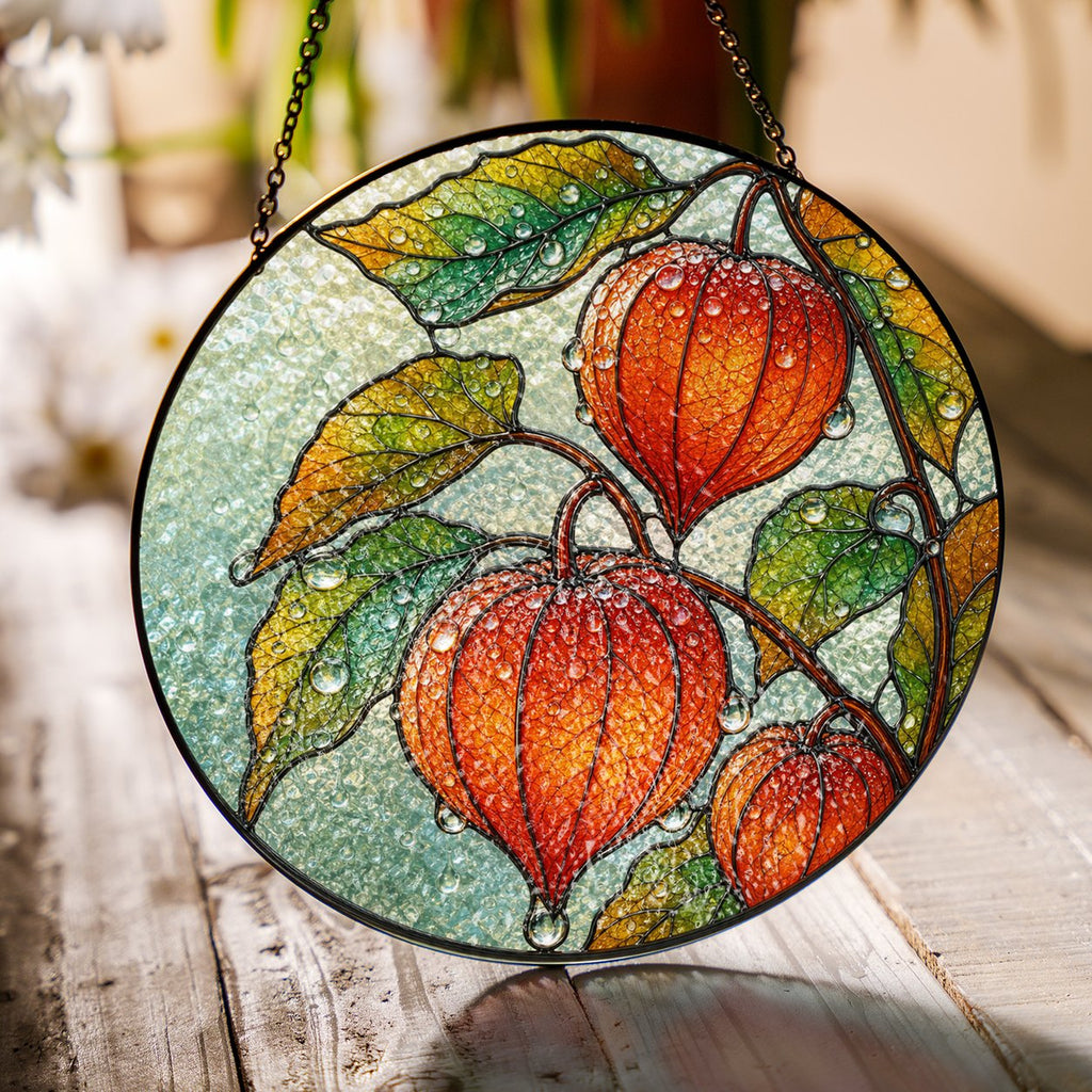Chinese Lantern Physalis Stained Glass Suncatcher