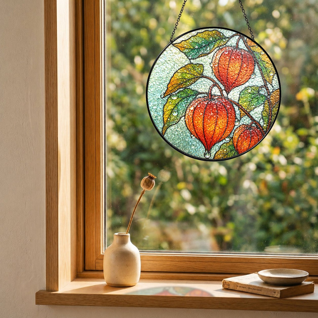 Chinese Lantern Physalis Stained Glass Suncatcher