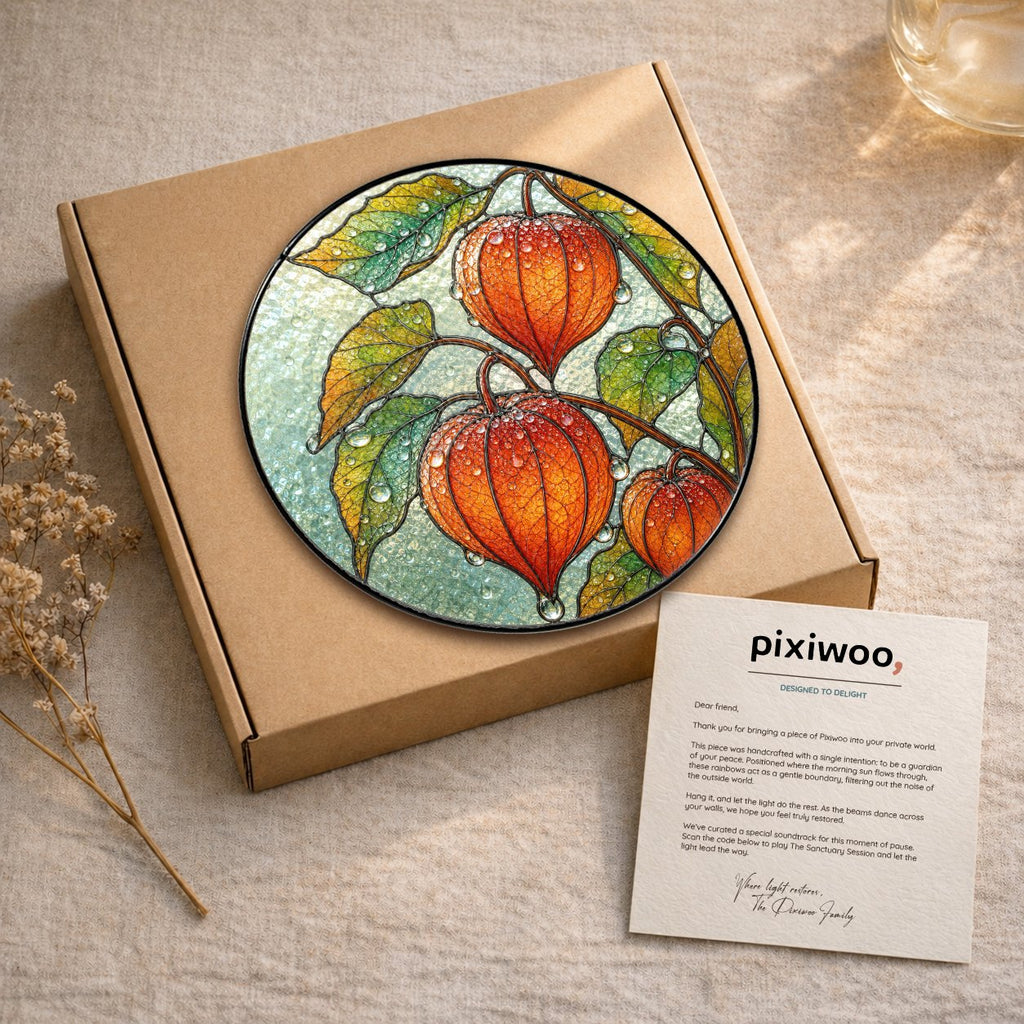 Chinese Lantern Physalis Stained Glass Suncatcher