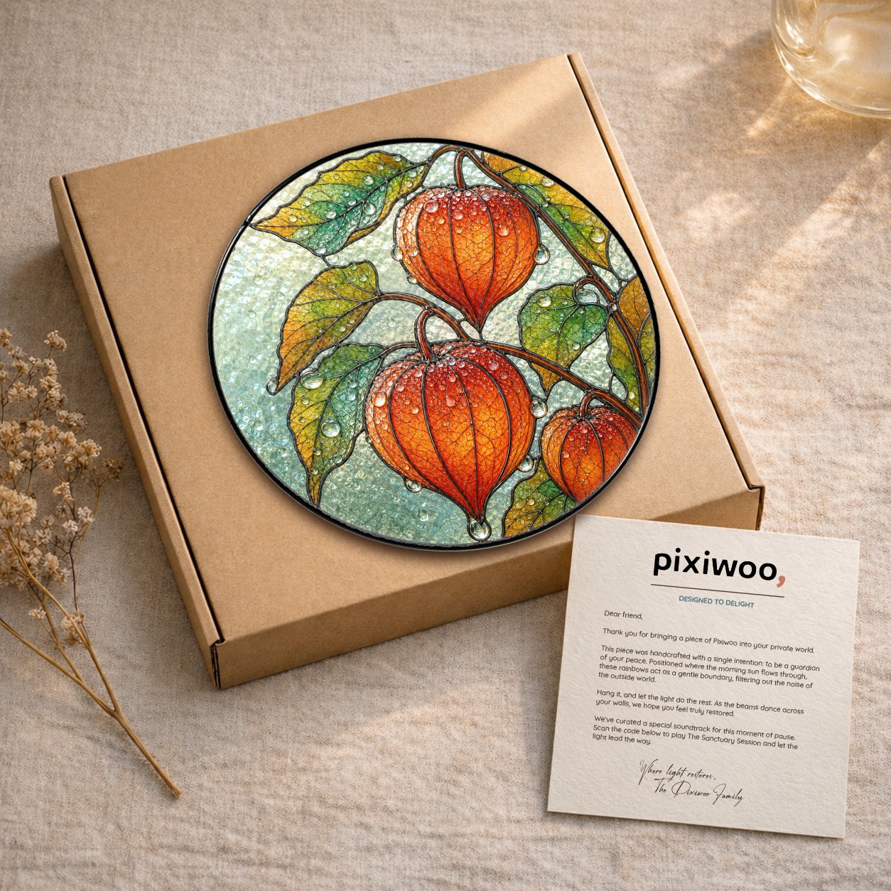 Chinese Lantern Physalis Stained Glass Suncatcher