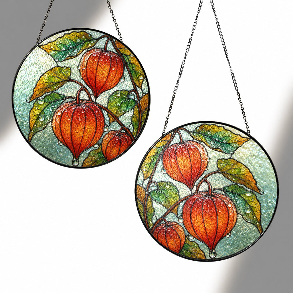 Chinese Lantern Physalis Stained Glass Suncatcher