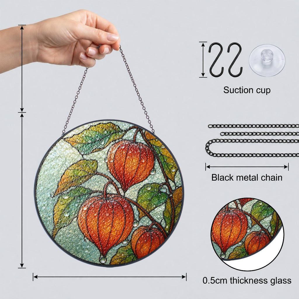 Chinese Lantern Physalis Stained Glass Suncatcher