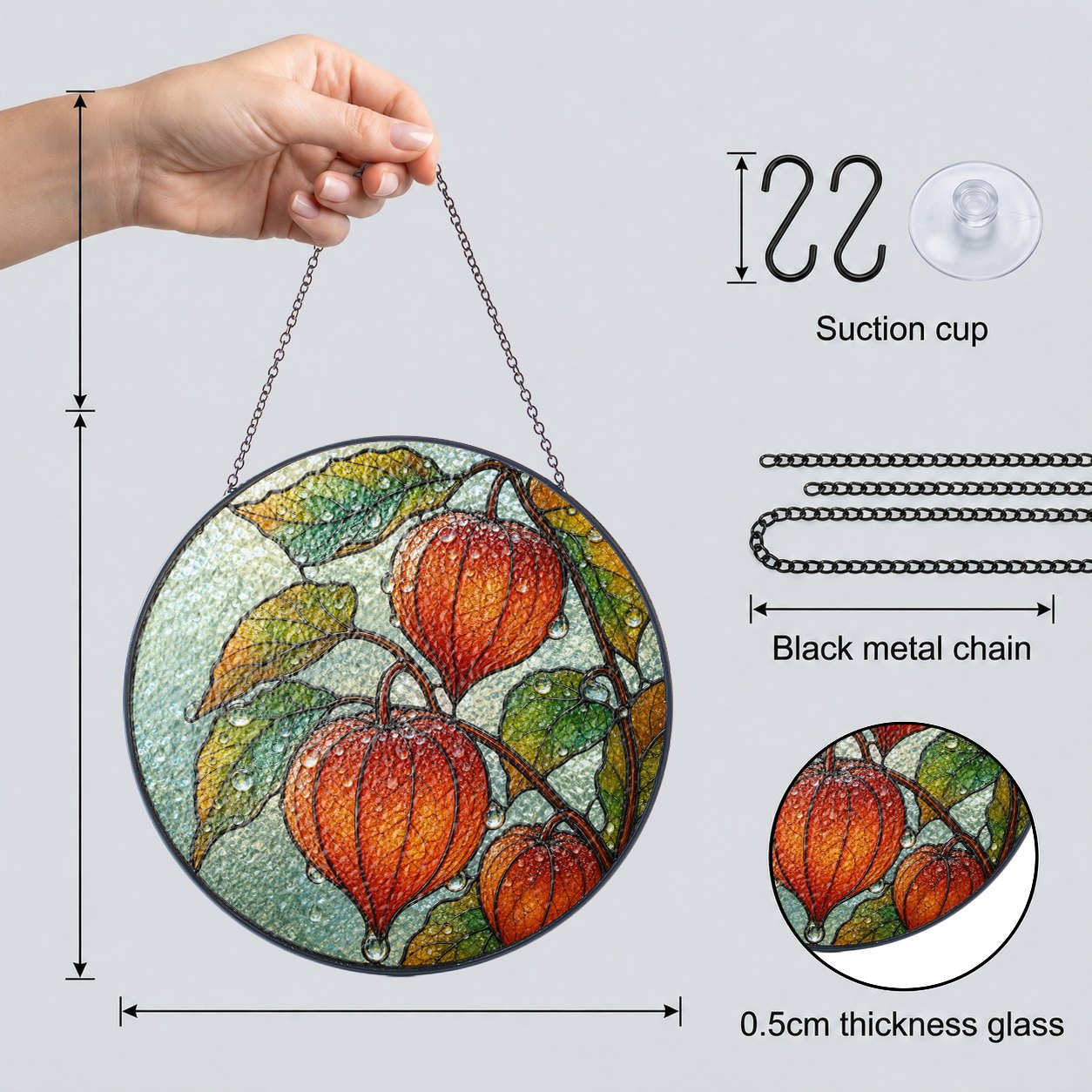 Chinese Lantern Physalis Stained Glass Suncatcher