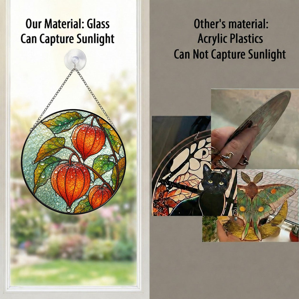 Chinese Lantern Physalis Stained Glass Suncatcher