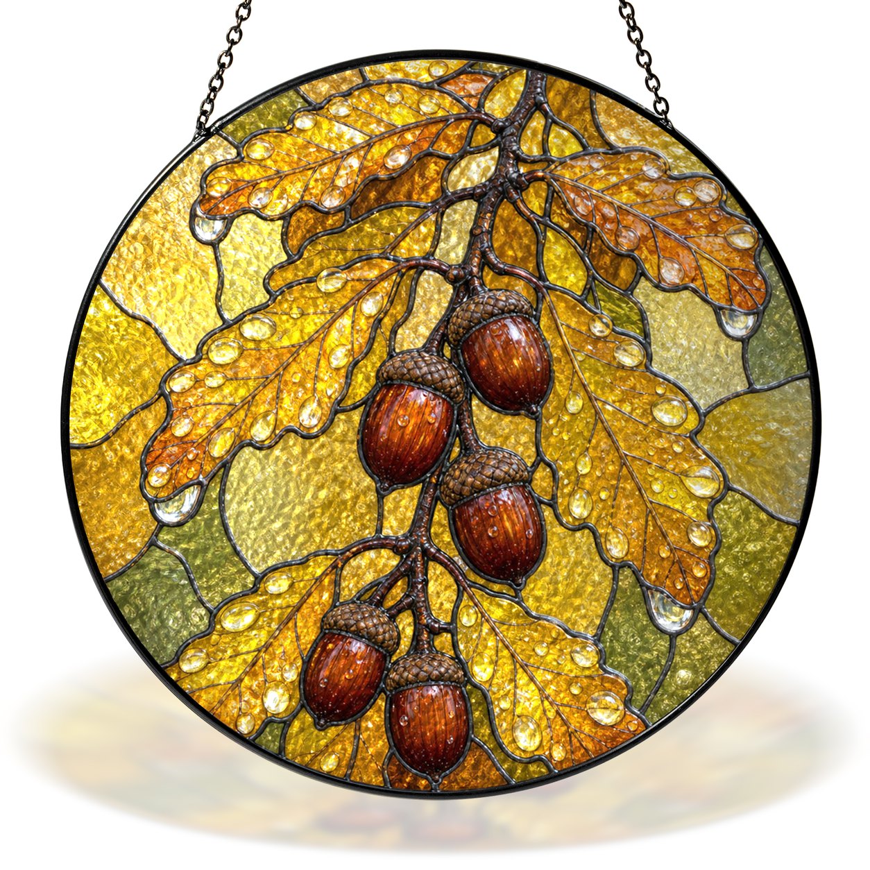 Oak leaves and acorns stained glass suncatcher