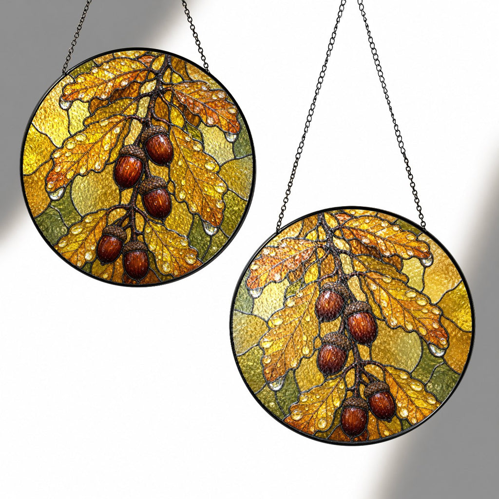 Oak Leaves & Acorns Stained Glass Suncatcher