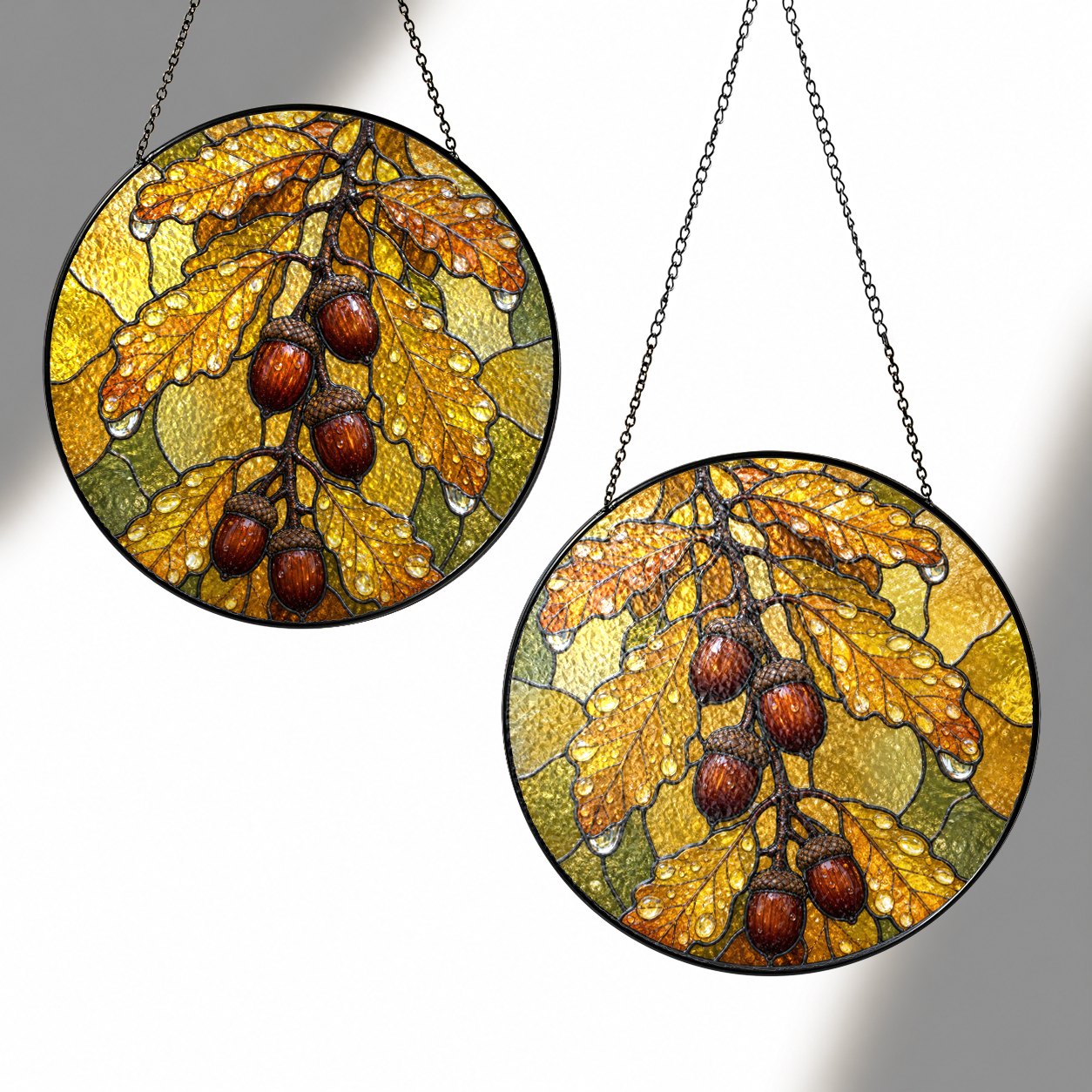 Oak Leaves & Acorns Stained Glass Suncatcher