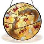 Two squirrels sharing rowan berries stained glass suncatcher