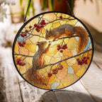 Squirrel Pair & Rowan Berry Branch Stained Glass Suncatcher