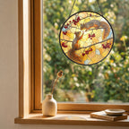 Squirrel Pair & Rowan Berry Branch Stained Glass Suncatcher