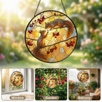 Squirrel Pair & Rowan Berry Branch Stained Glass Suncatcher