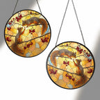 Squirrel Pair & Rowan Berry Branch Stained Glass Suncatcher