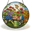 Personalized patriotic garden cart stained glass suncatcher with custom text