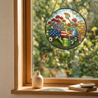Personalized Patriotic Garden Cart Stained Glass Suncatcher