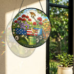Personalized Patriotic Garden Cart Stained Glass Suncatcher