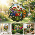 Personalized Patriotic Garden Cart Stained Glass Suncatcher