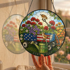 Personalized Patriotic Garden Cart Stained Glass Suncatcher
